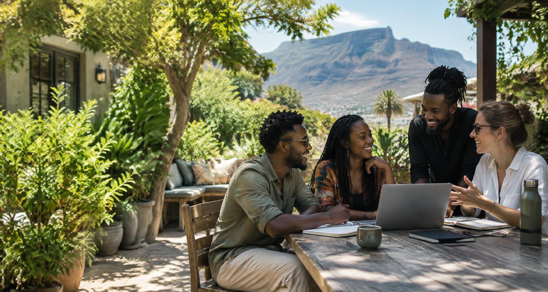 Creative professionals sharing ideas around a table in Cape Town